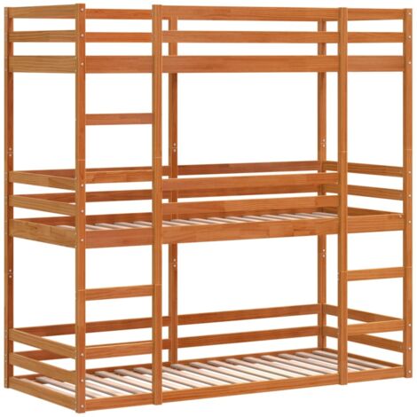 Triple Bunk Bed without Mattress Wax Brown 90x190 cm Single Solid Wood Pine vidaXL