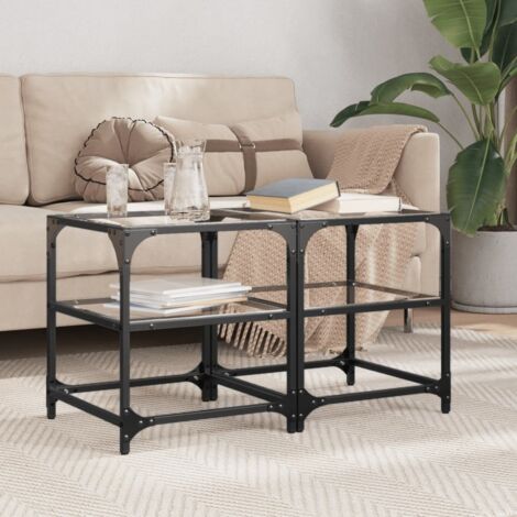 Coffee Tables with Transparent Glass Top 2 pcs 40x40x45 cm Steel vidaXL