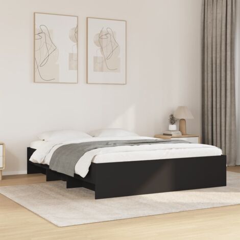 Bed Frame without Mattress Black 150x200 cm King Size Engineered Wood vidaXL (1/5)
