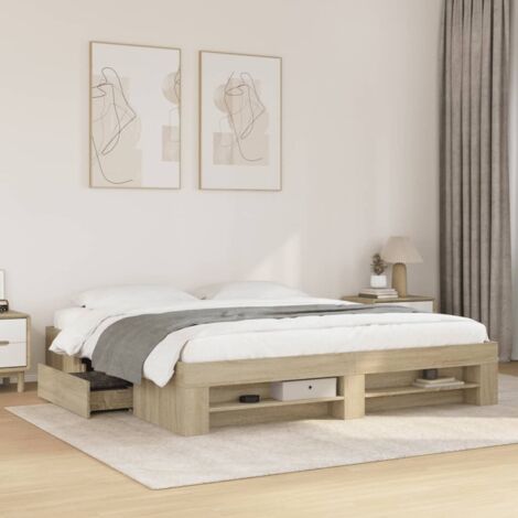 Bed Frame without Mattress Sonoma Oak 180x200 cm Super King Engineered Wood vidaXL (1/5)