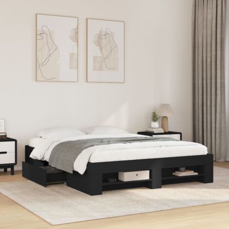 Bed Frame without Mattress Black 150x200 cm King Size Engineered Wood vidaXL (1/5)