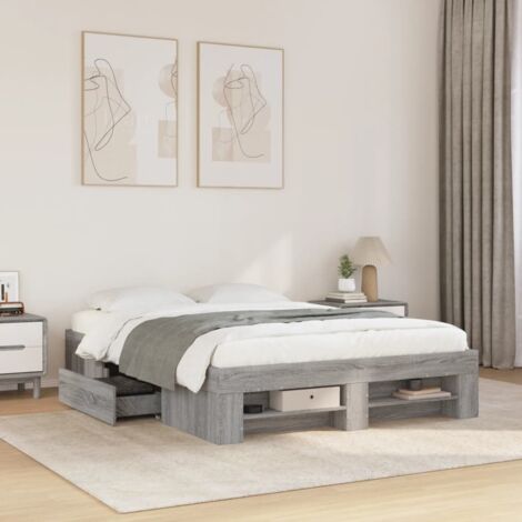 Bed Frame without Mattress Grey Sonoma 135x190 cm Double Engineered Wood vidaXL (1/5)
