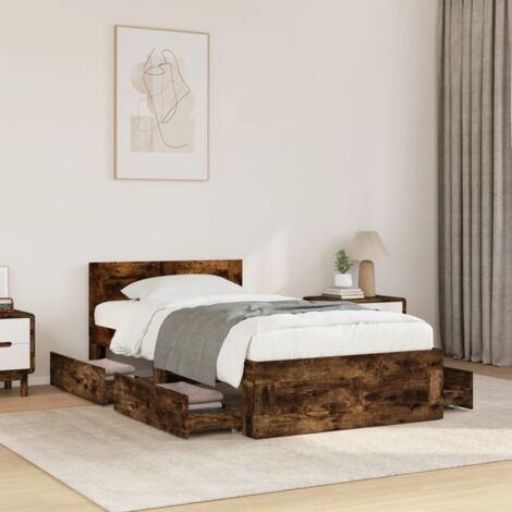 Bed Frame with Headboard without Mattress Smoked Oak 75x190 cm Small Single vidaXL