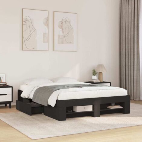 Bed Frame without Mattress Black 135x190 cm Double Engineered Wood vidaXL (1/5)