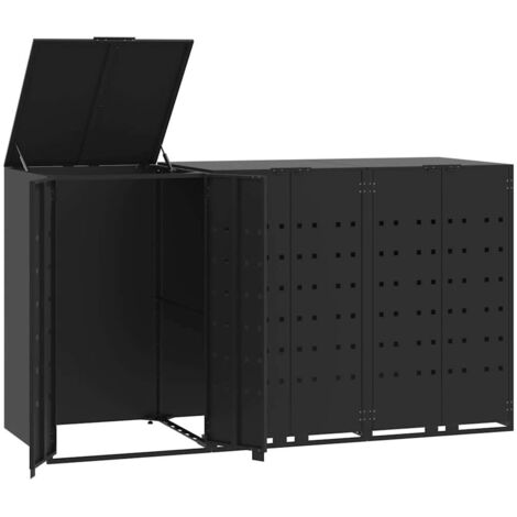 Wheelie Bin Storage for 3 Bins Black 207x79x117 cm Steel vidaXL
