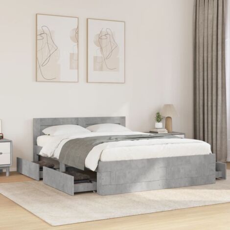 Bed Frame with Headboard without Mattress Concrete Grey 120x190 cm Small Double vidaXL (1/5)