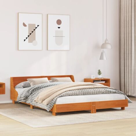 Bed Frame without Mattress Wax Brown 150x200 cm King Size Solid Wood Pine vidaXL