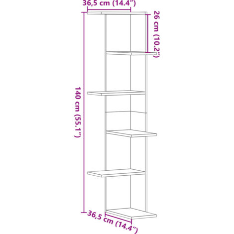 Wall Corner Shelf Concrete Grey 36.5x36.5x140 cm Engineered Wood vidaXL