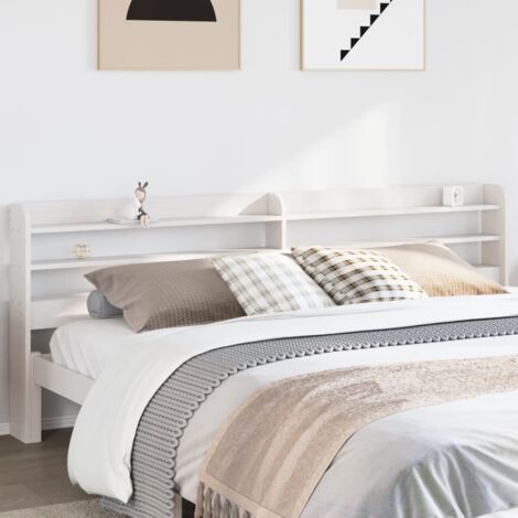 Headboard with Shelves White 200 cm Solid Wood Pine vidaXL