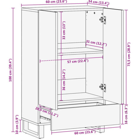 Highboard 60x34x100 cm Solid Wood Mango vidaXL