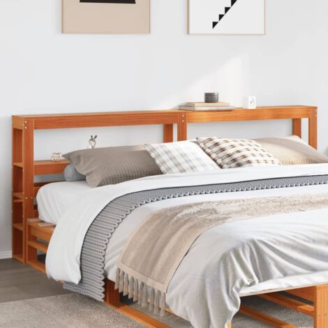 Headboard with Shelves Wax Brown 200 cm Solid Wood Pine vidaXL
