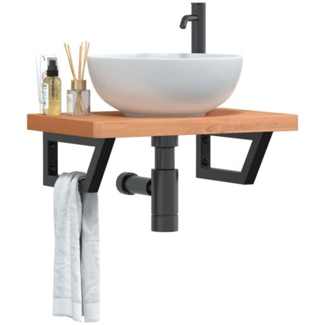 Basin Shelf Wall Mounted Steel and Solid Wood Beech vidaXL (1/5)