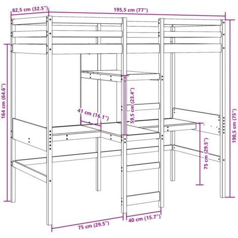 Loft Bed Frame without Mattress 75x190cm Solid Wood Pine vidaXL