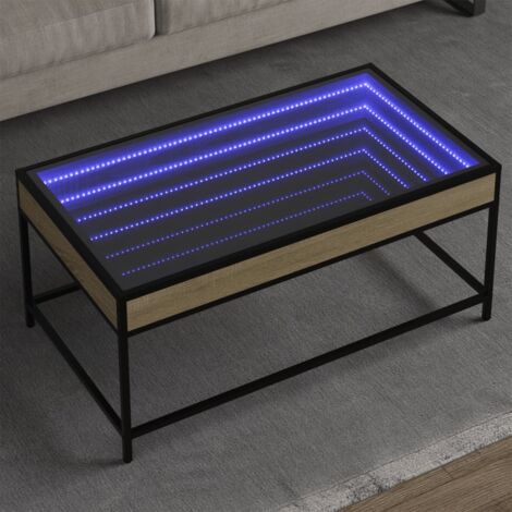 Coffee Table with Infinity LED Sonoma Oak 90x50x41 cm vidaXL