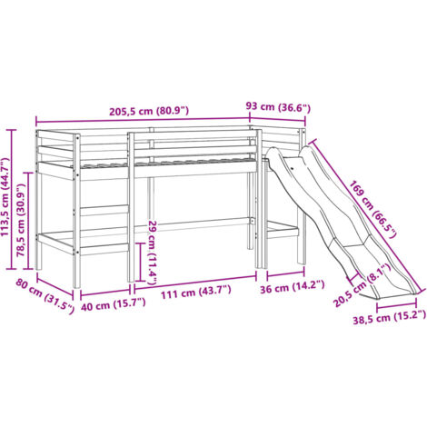 Kids' Loft Bed with Tunnel Pink 80x200 cm Solid Wood Pine vidaXL