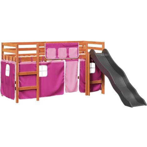 Kids' Loft Bed with Curtains Pink 80x200 cm Solid Wood Pine vidaXL