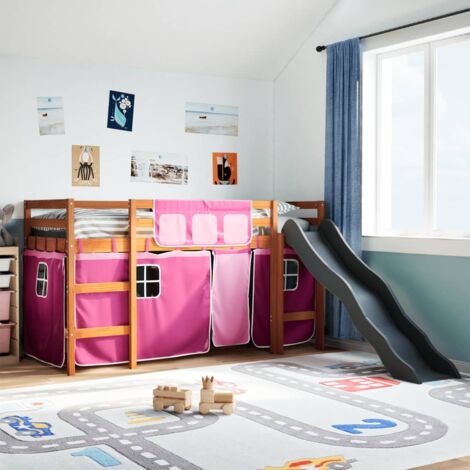 Kids' Loft Bed with Curtains Pink 80x200 cm Solid Wood Pine vidaXL