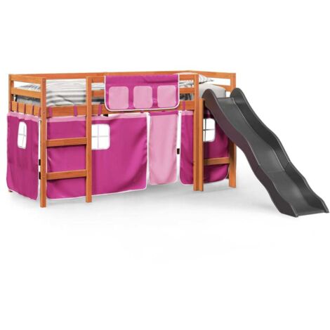 Kids' Loft Bed with Curtains Pink 80x200 cm Solid Wood Pine vidaXL
