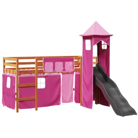 Kids' Loft Bed with Tower Pink 80x200 cm Solid Wood Pine vidaXL