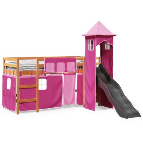 Kids' Loft Bed with Tower Pink 80x200 cm Solid Wood Pine vidaXL