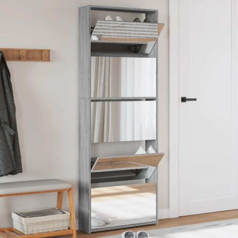 Shoe Cabinet with Mirror 5-Layer Grey Sonoma 63x17x169.5 cm vidaXL