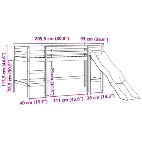Kids' Loft Bed with Tower Pink 80x200 cm Solid Wood Pine vidaXL
