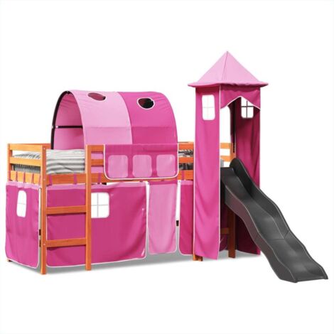 Kids' Loft Bed with Tower Pink 80x200 cm Solid Wood Pine vidaXL