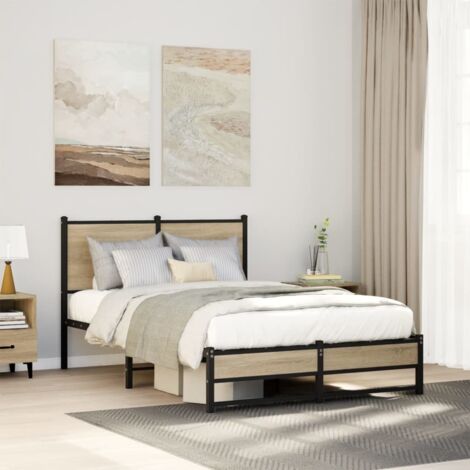 Metal Bed Frame without Mattress Sonoma Oak 120x190 cm Small Double vidaXL (1/5)