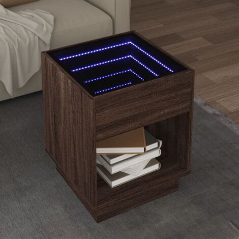 Coffee Table with Infinity LED Brown Oak 40x40x50 cm vidaXL