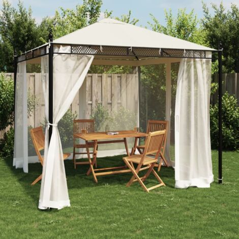 Gazebo with Mesh Walls Cream 2.93x2.93 m Steel vidaXL (1/5)
