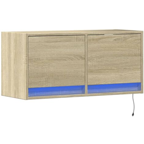 TV Wall Cabinet with LED Lights Sonoma Oak 80x31x35 cm vidaXL