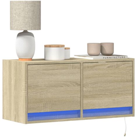 TV Wall Cabinet with LED Lights Sonoma Oak 80x31x35 cm vidaXL