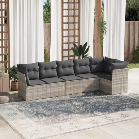 vidaXL 6 Piece Garden Sofa Set with Cushions Light Grey Poly Rattan (1/3)