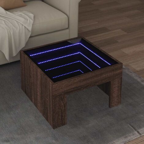 Coffee Table with Infinity LED Brown Oak 50x50x30 cm vidaXL