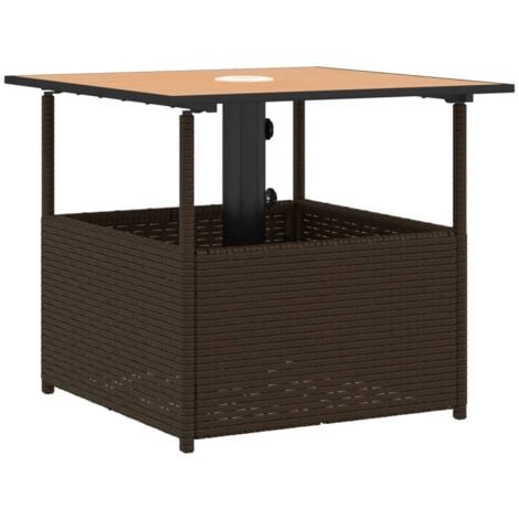 Garden Table with Parasol Hole Brown 55x55x46.5 cm Poly Rattan vidaXL
