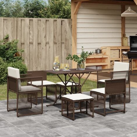 7 Piece Garden Dining Set with Cushions Brown Poly Rattan vidaXL