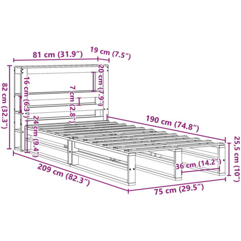 Bed Frame without Mattress 75x190 cm Small Single Solid Wood Pine vidaXL