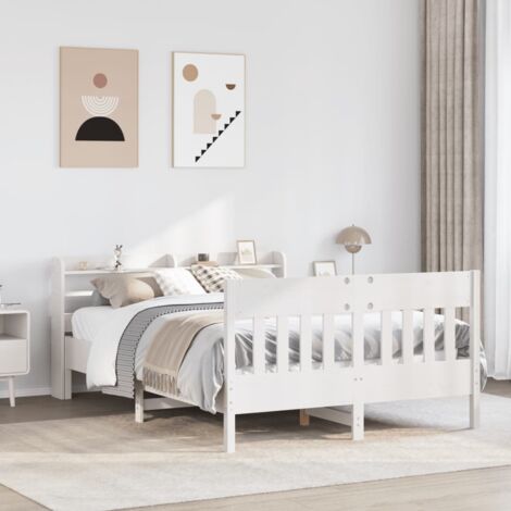 Bed Frame without Mattress White 140x190 cm Solid Wood Pine vidaXL (1/5)