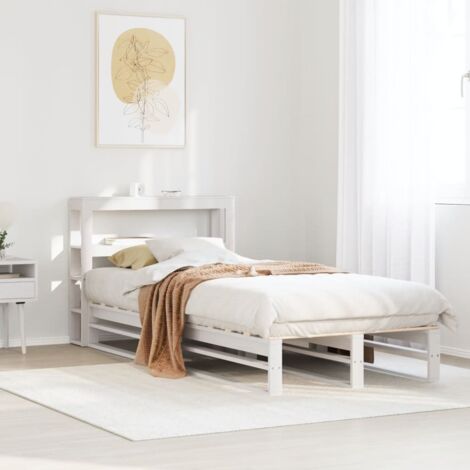 Bed Frame without Mattress White 90x190 cm Single Solid Wood Pine vidaXL (1/5)