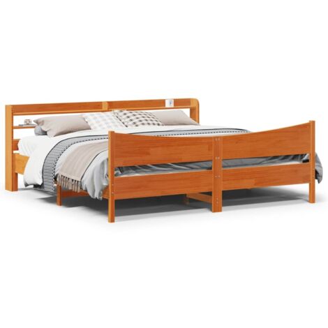 Bed Frame with Headboard Wax Brown 180x200 cm Super King Solid Wood Pine vidaXL (1/5)