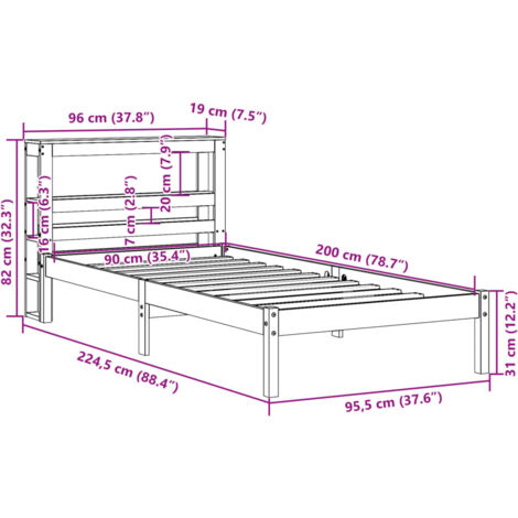 Bed Frame without Mattress 90x200 cm Solid Wood Pine vidaXL
