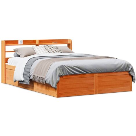 Bed Frame with Headboard Wax Brown 140x190 cm Solid Wood Pine vidaXL (1/5)
