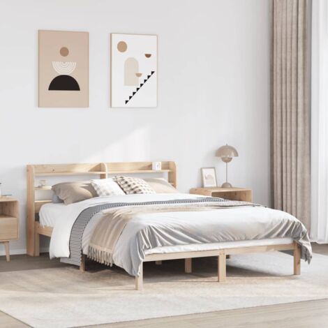 Bed Frame without Mattress 135x190 cm Double Solid Wood Pine vidaXL (1/5)