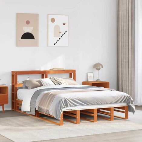 Bed Frame without Mattress Wax Brown 140x200 cm Solid Wood Pine vidaXL (1/5)
