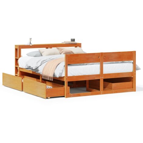 Bed Frame without Mattress Wax Brown 135x190 cm Double Solid Wood Pine vidaXL (1/5)