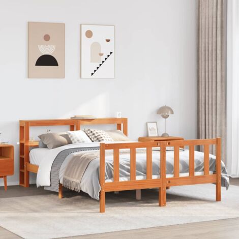 Bed Frame with Headboard without Mattress Wax Brown 140x200 cm vidaXL (1/5)