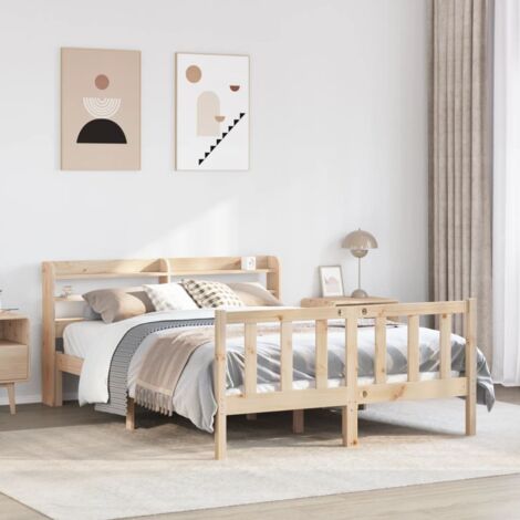 Bed Frame without Mattress 135x190 cm Double Solid Wood Pine vidaXL (1/5)