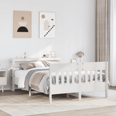 Bed Frame without Mattress White 140x190 cm Solid Wood Pine vidaXL (1/5)