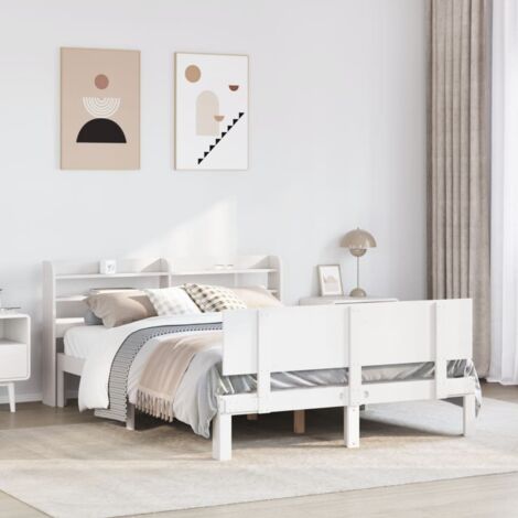 Bed Frame with Headboard without Mattress White 140x190 cm vidaXL (1/5)