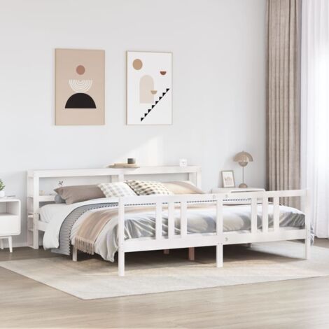 Bed Frame with Headboard without Mattress White 200x200 cm vidaXL (1/5)